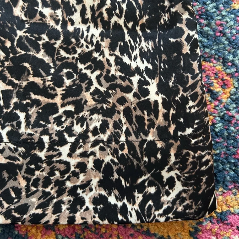 Avec Les Filles | Women’s Black/Tan Long-Sleeve Leopard Print Shirt Dress Size M